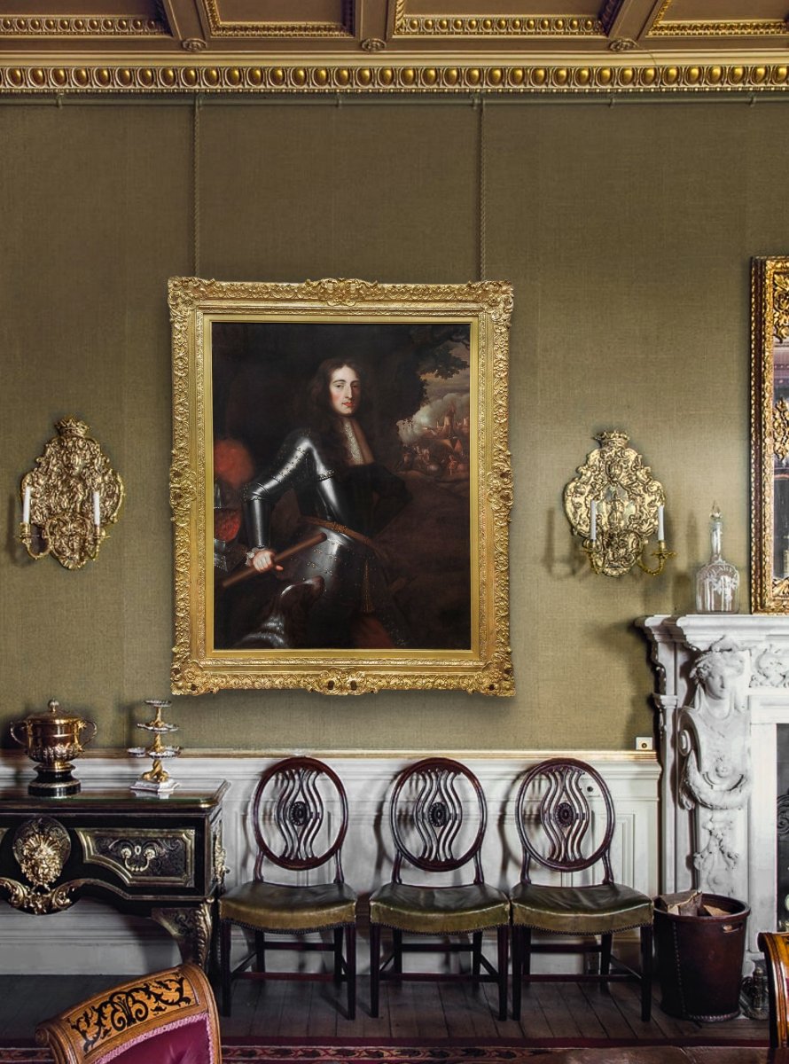 Portrait Of William III In Armor Before A Battlefield C.1680, Oil On Canvas Painting-photo-2