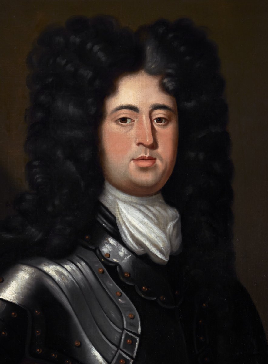 Portrait Of A Gentleman In An Interior Wearing Armour, Oil Painting C.1685, English Manor House-photo-4