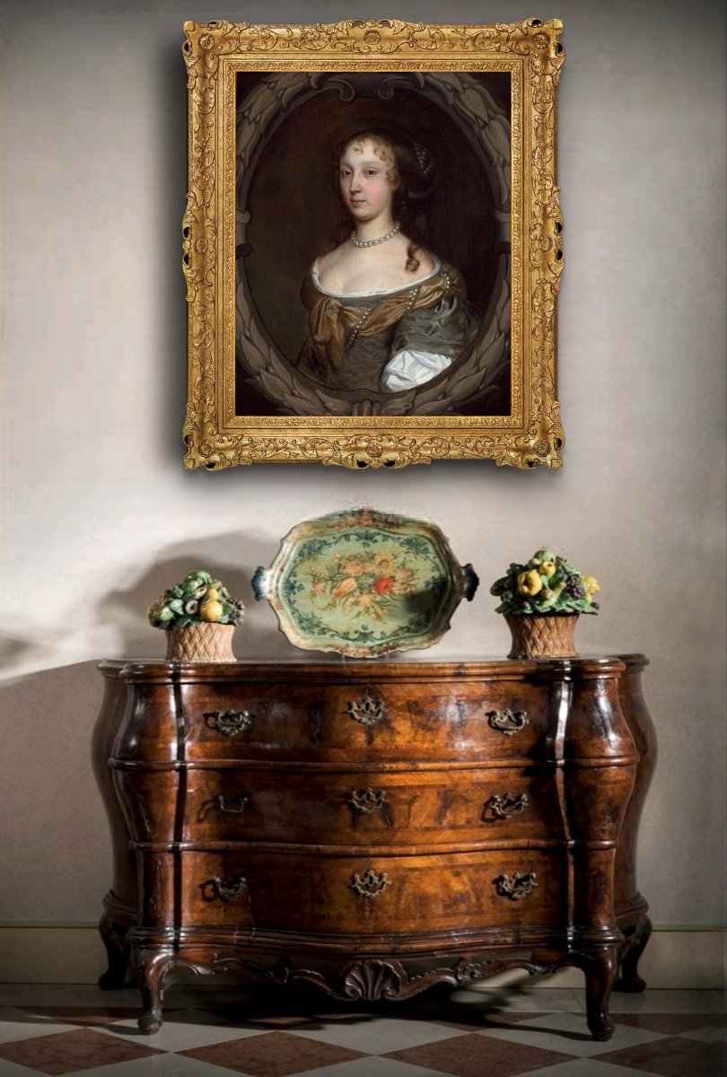 Portrait d'Une Dame En Robe Verte Et Perles Vers 1660 Atelier De John Michael Wright-photo-2