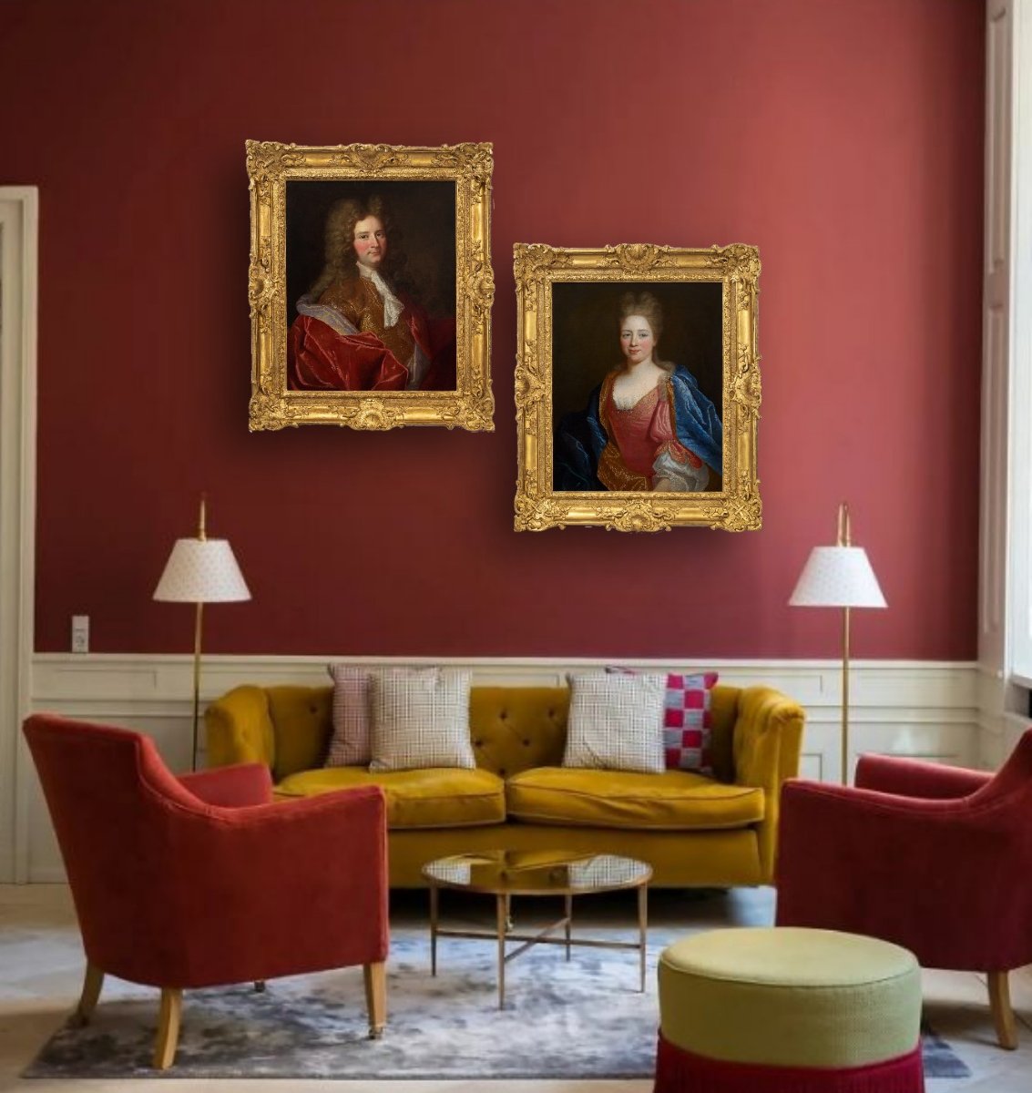 Portrait Of Lady And Portrait Of Gentleman, Velvet & Silk Attire C.1700; Nicolas De Largilliere-photo-2