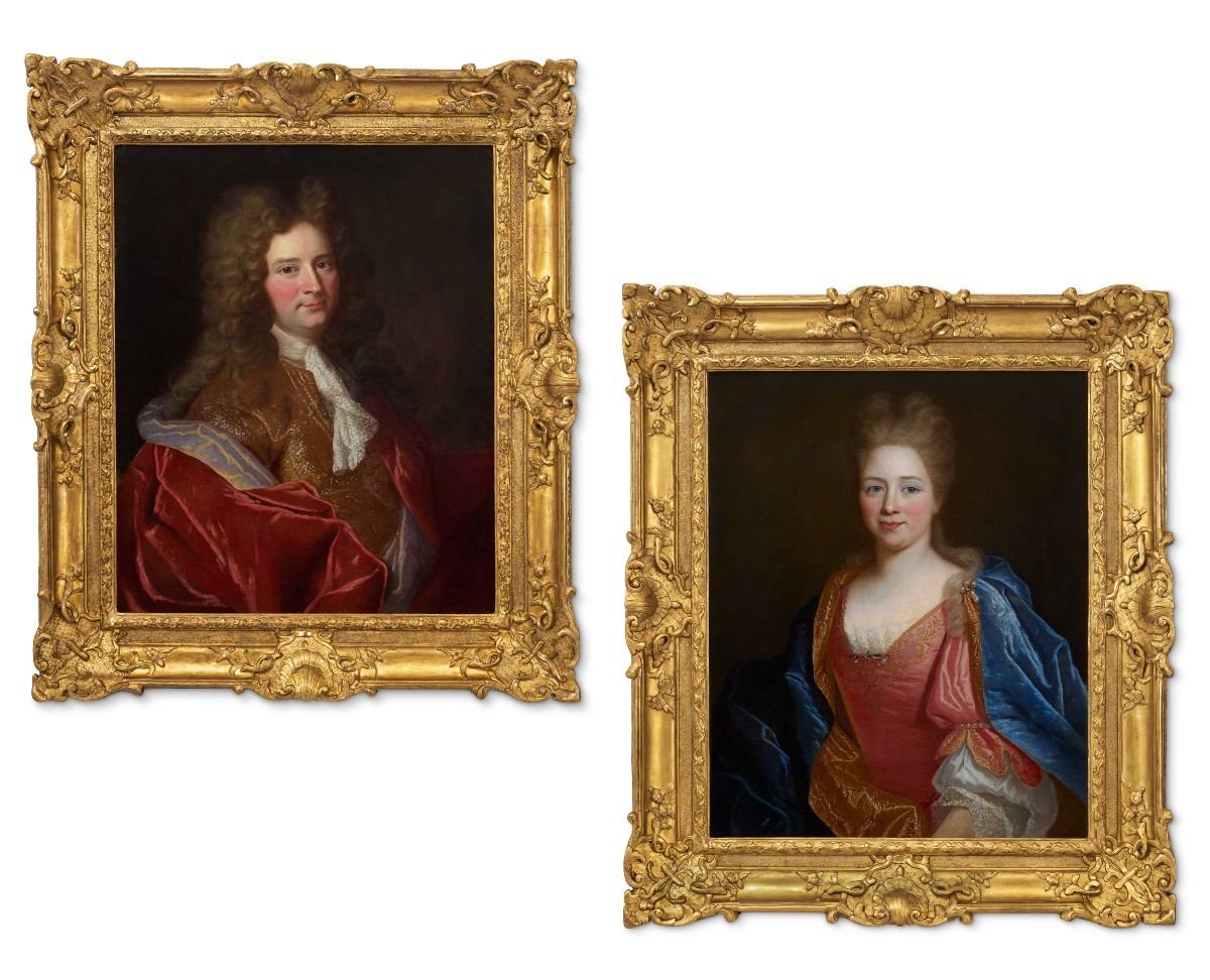 Portrait Of Lady And Portrait Of Gentleman, Velvet & Silk Attire C.1700; Nicolas De Largilliere