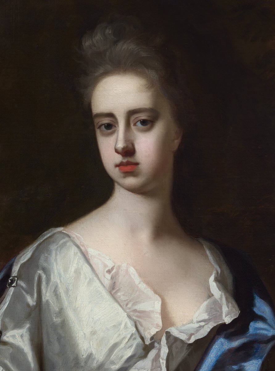 Portrait d'une dame en robe blanche et manteau bleu, Frances Lady Berkeley vers 1695-photo-2