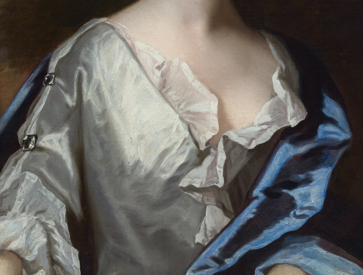 Portrait d'une dame en robe blanche et manteau bleu, Frances Lady Berkeley vers 1695-photo-4