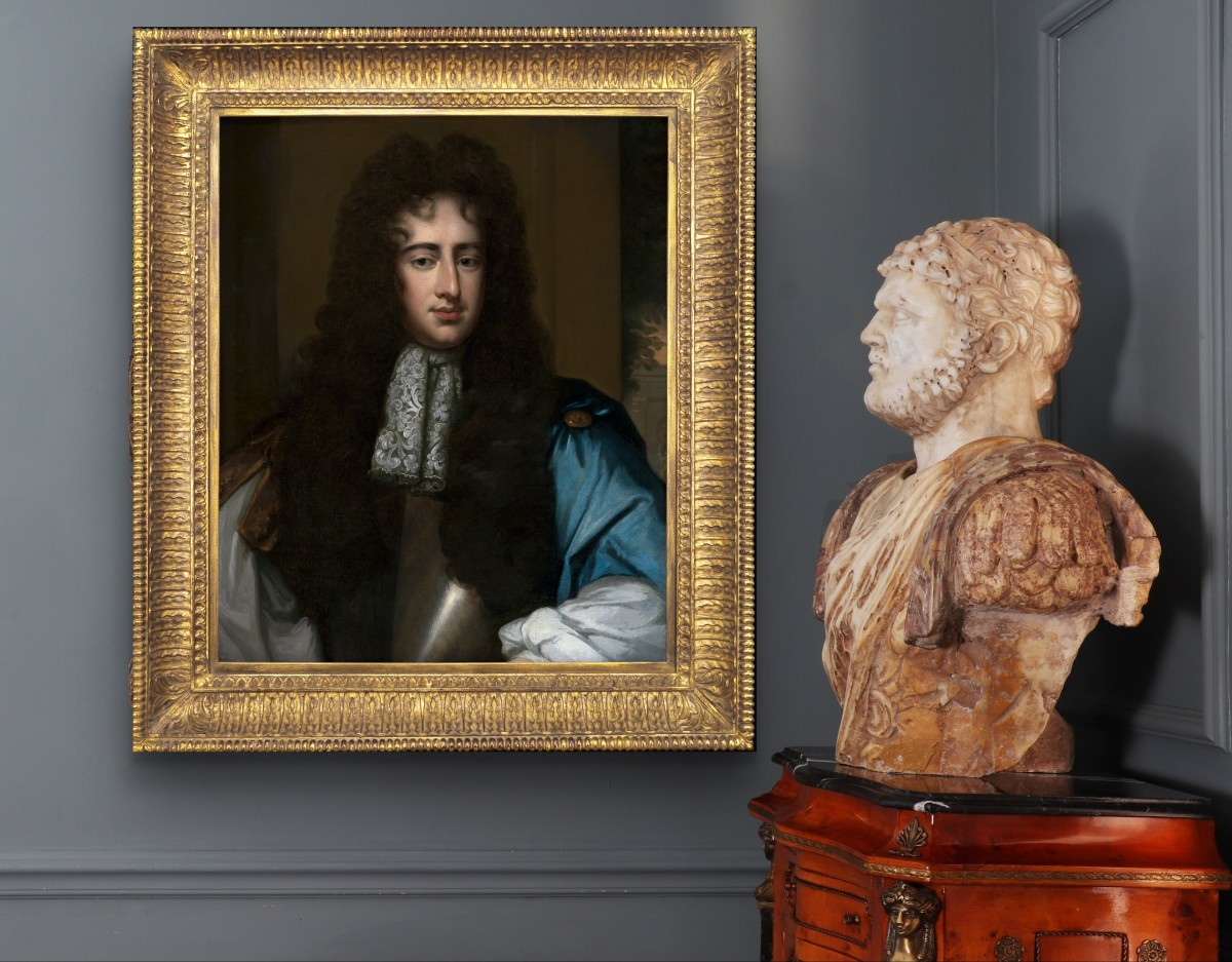 Portrait Of A Gentleman, Sir Henry Hobart Blue Cloak & Cravat C.1683-1684; By William Wissing