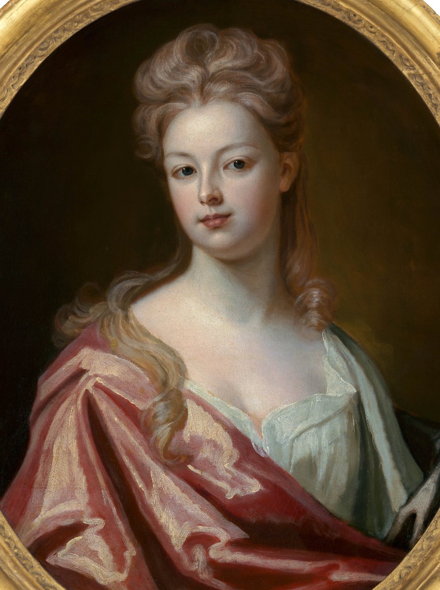 Portrait Of A Lady, Mrs Wray In A Silk Dress & Pink Wrap C.1698 Oil On Canvas Painting-photo-4