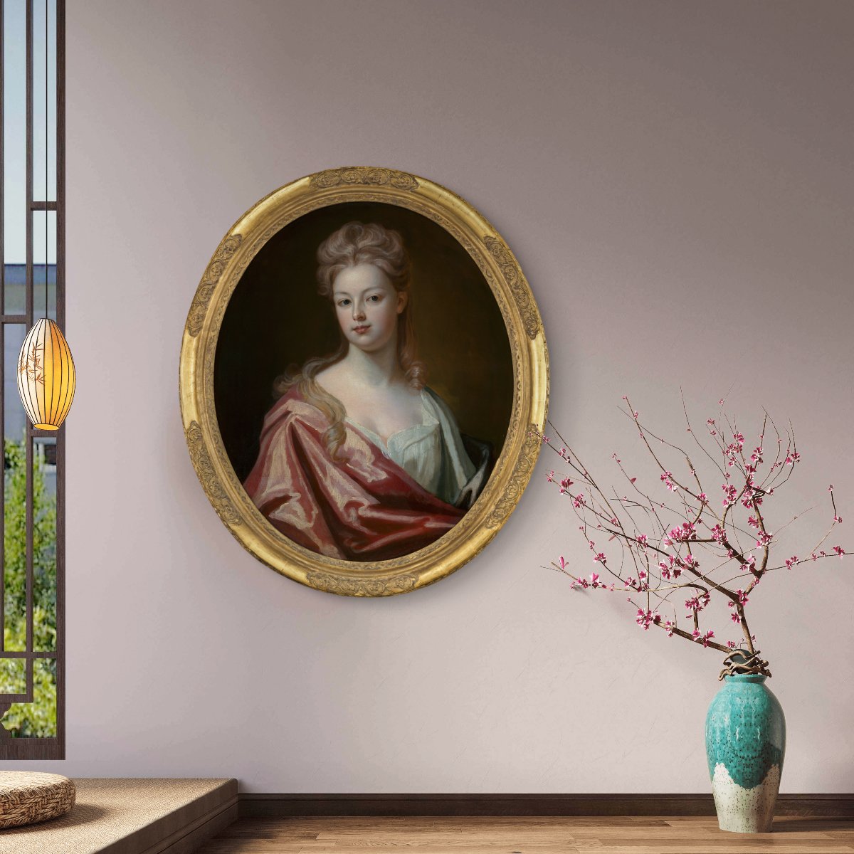 Portrait Of A Lady, Mrs Wray In A Silk Dress & Pink Wrap C.1698 Oil On Canvas Painting-photo-1