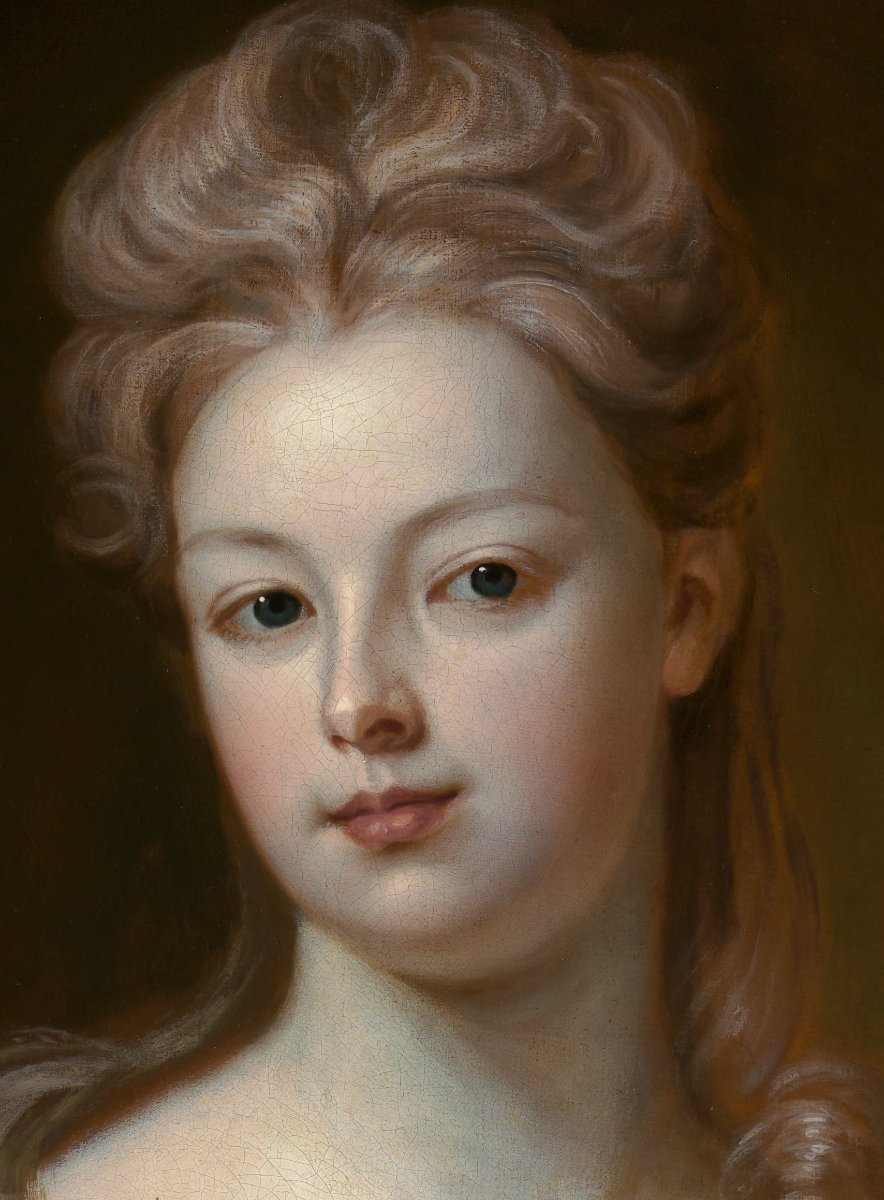 Portrait Of A Lady, Mrs Wray In A Silk Dress & Pink Wrap C.1698 Oil On Canvas Painting-photo-3