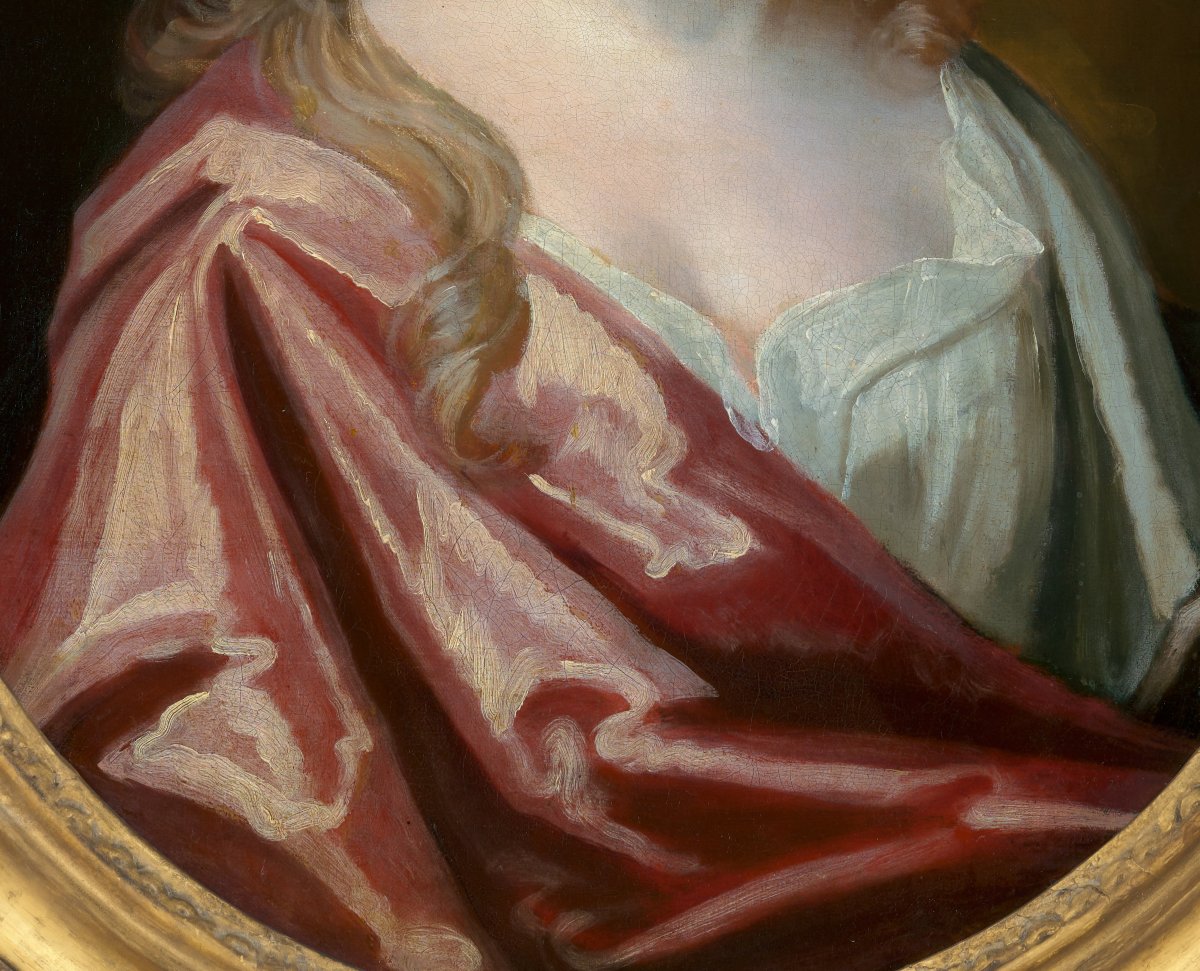 Portrait Of A Lady, Mrs Wray In A Silk Dress & Pink Wrap C.1698 Oil On Canvas Painting-photo-4