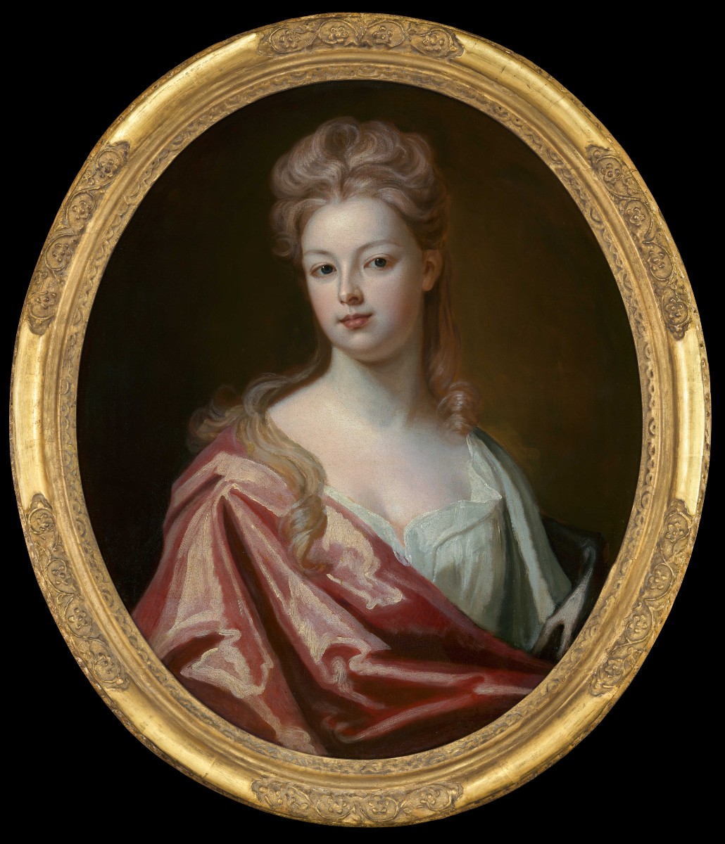 Portrait Of A Lady, Mrs Wray In A Silk Dress & Pink Wrap C.1698 Oil On Canvas Painting