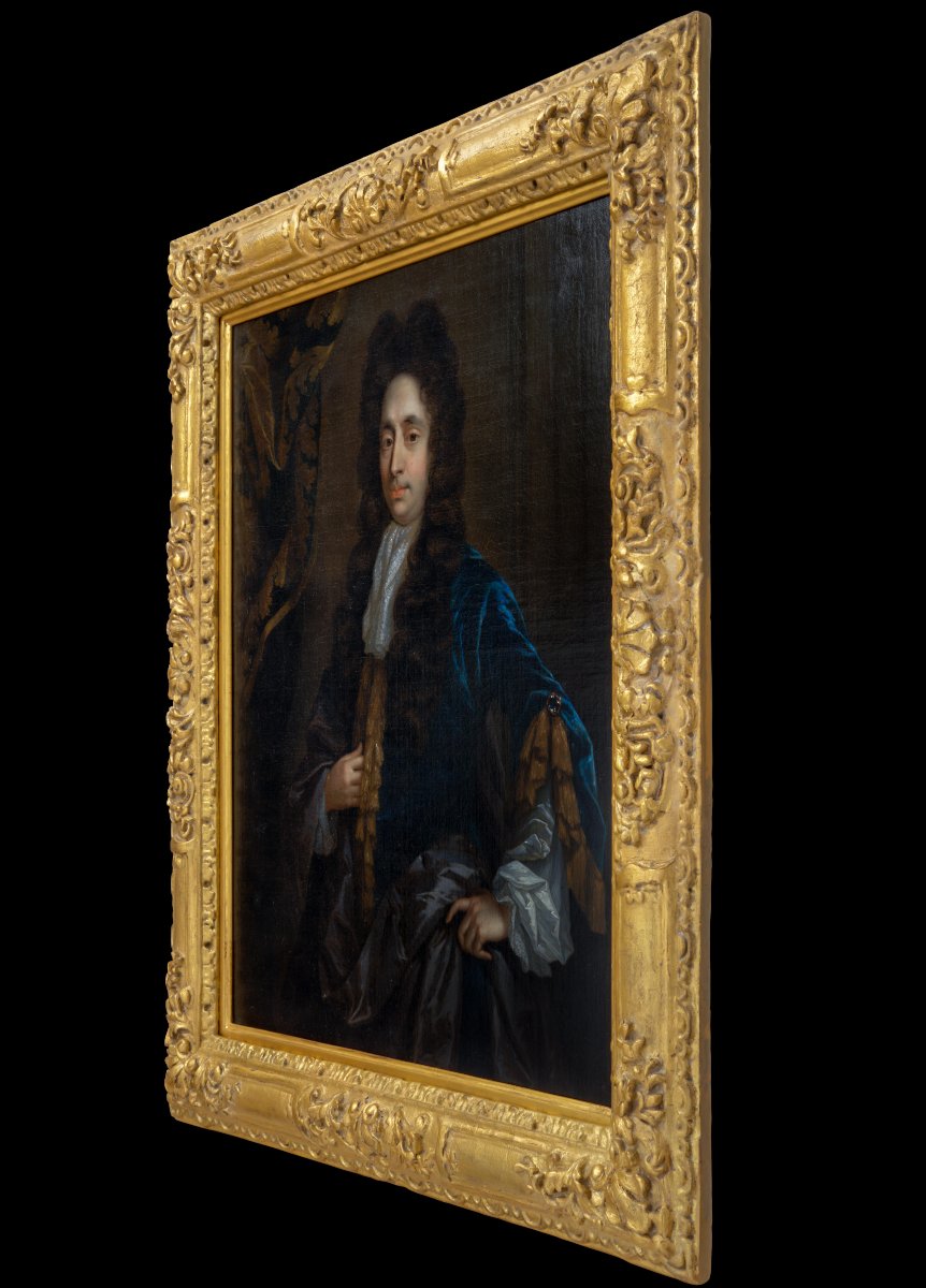 Portrait Of A Gentleman By A Curtain C.1695; Attributed To Constantyn Netscher (c.1668-c.1723)-photo-2