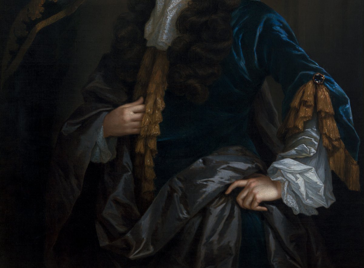 Portrait Of A Gentleman By A Curtain C.1695; Attributed To Constantyn Netscher (c.1668-c.1723)-photo-3