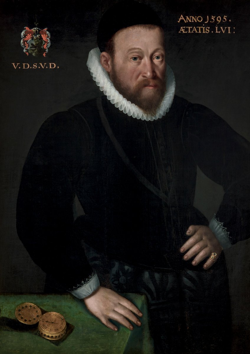 Civic Portrait Of A Gentleman In A Doublet Beside A Table With Clock, Dated 1595, Oil On Panel-photo-3