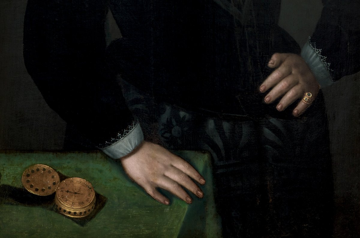 Civic Portrait Of A Gentleman In A Doublet Beside A Table With Clock, Dated 1595, Oil On Panel-photo-3