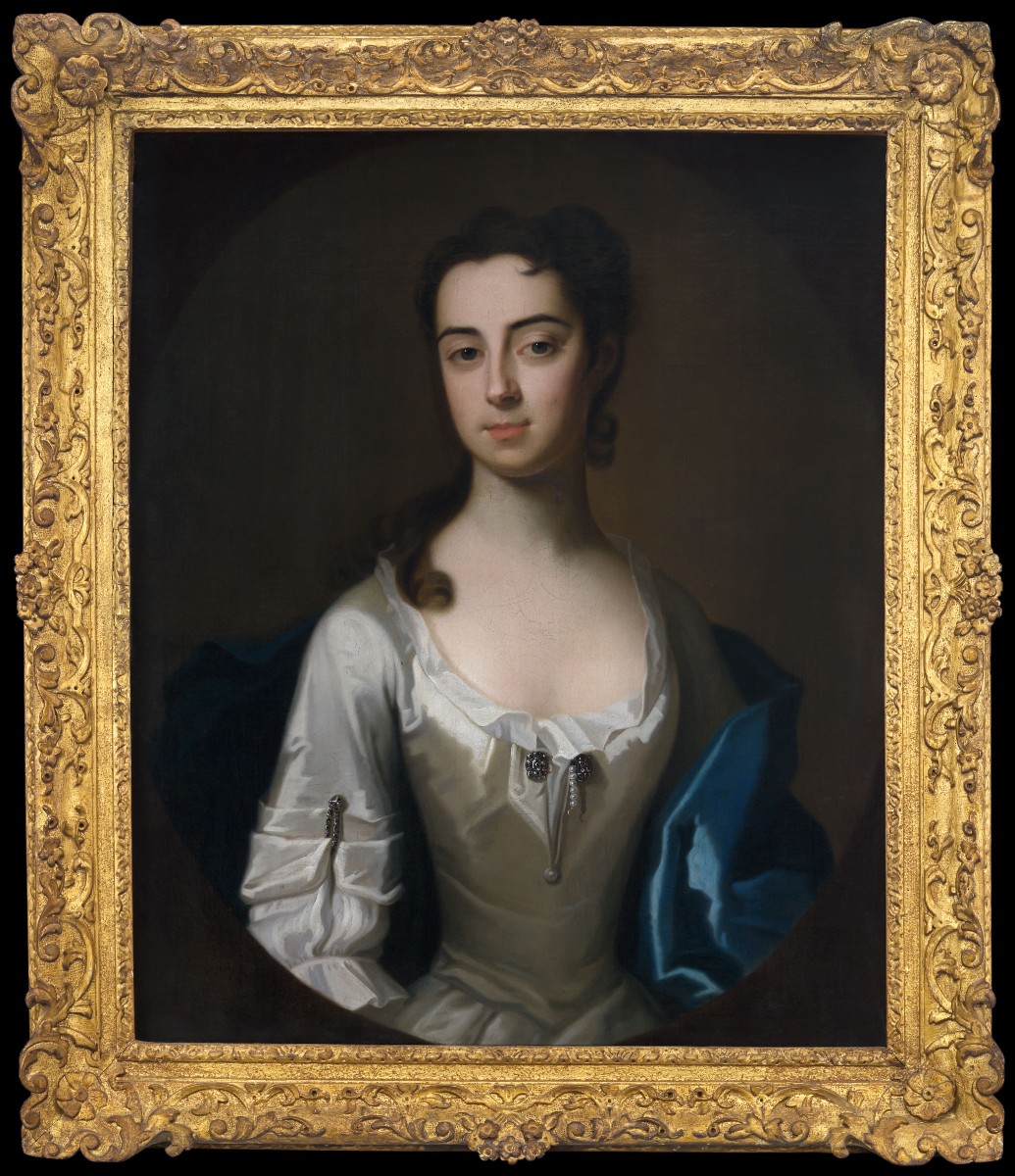 Portrait Of Jane Harris (later Mrs Bigg) In A White Dress And Blue Mantle C.1731; Enoch Seeman