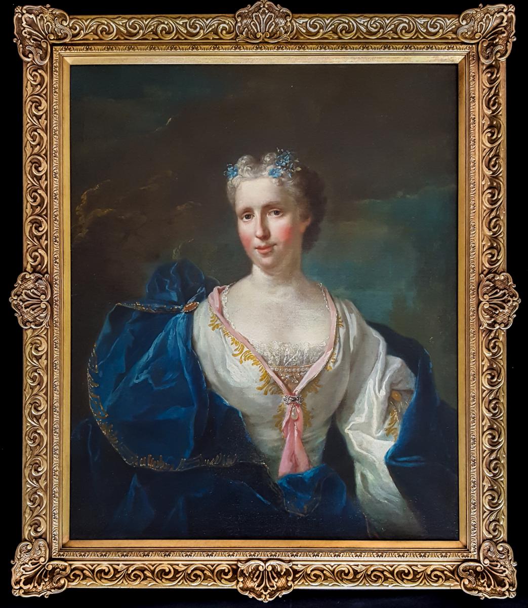Grand Et Beau Portrait Français Du XVIIIe Siècle D’une Femme, Provenance Château