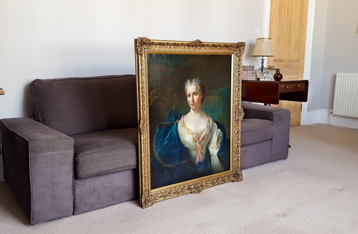 Grand Et Beau Portrait Français Du XVIIIe Siècle D’une Femme, Provenance Château-photo-3