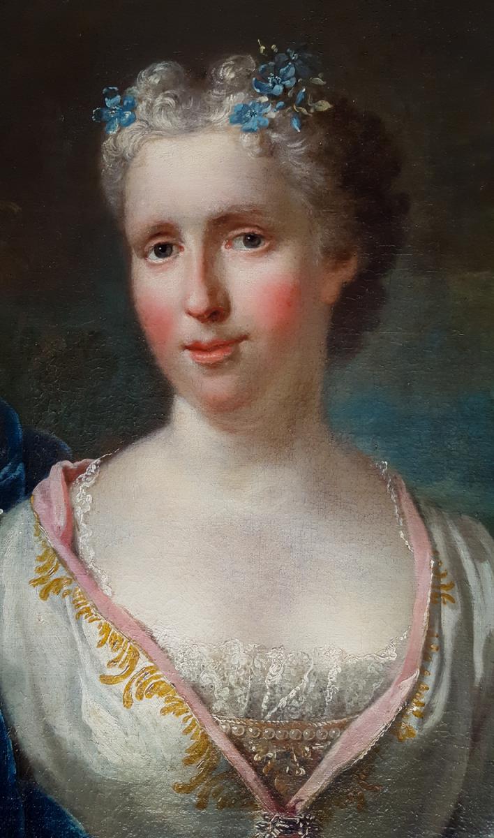Grand Et Beau Portrait Français Du XVIIIe Siècle D’une Femme, Provenance Château-photo-3