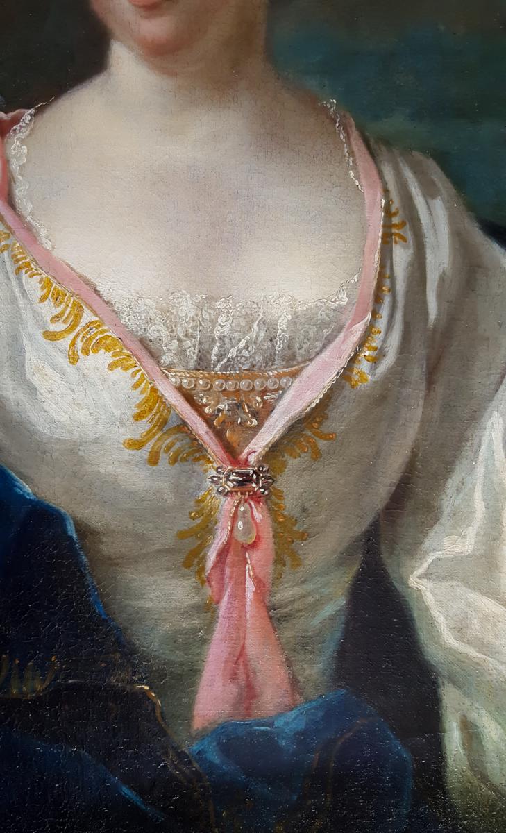 Grand Et Beau Portrait Français Du XVIIIe Siècle D’une Femme, Provenance Château-photo-4