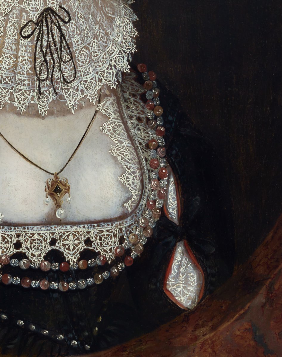 Portrait d'une dame en dentelle et perles, vers 1618-1622, huile sur panneau, historical -photo-1