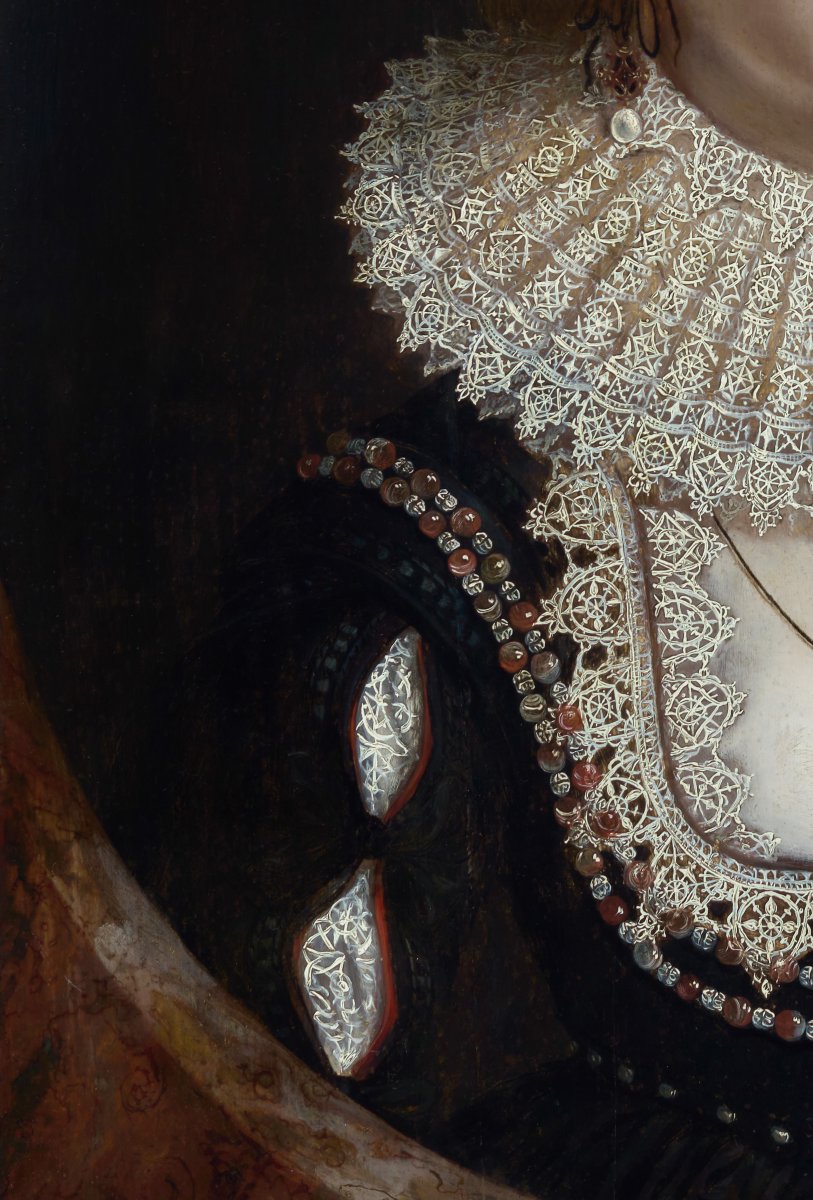 Portrait d'une dame en dentelle et perles, vers 1618-1622, huile sur panneau, historical -photo-2