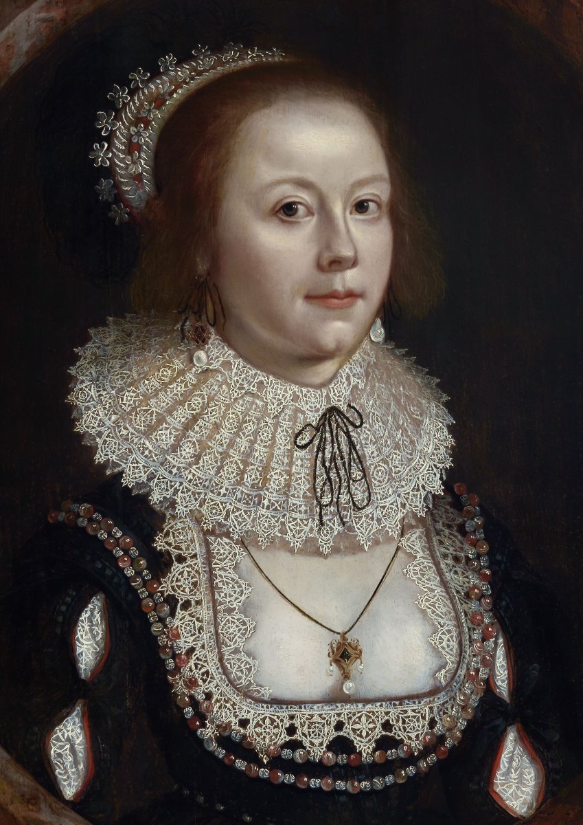 Portrait d'une dame en dentelle et perles, vers 1618-1622, huile sur panneau, historical -photo-3