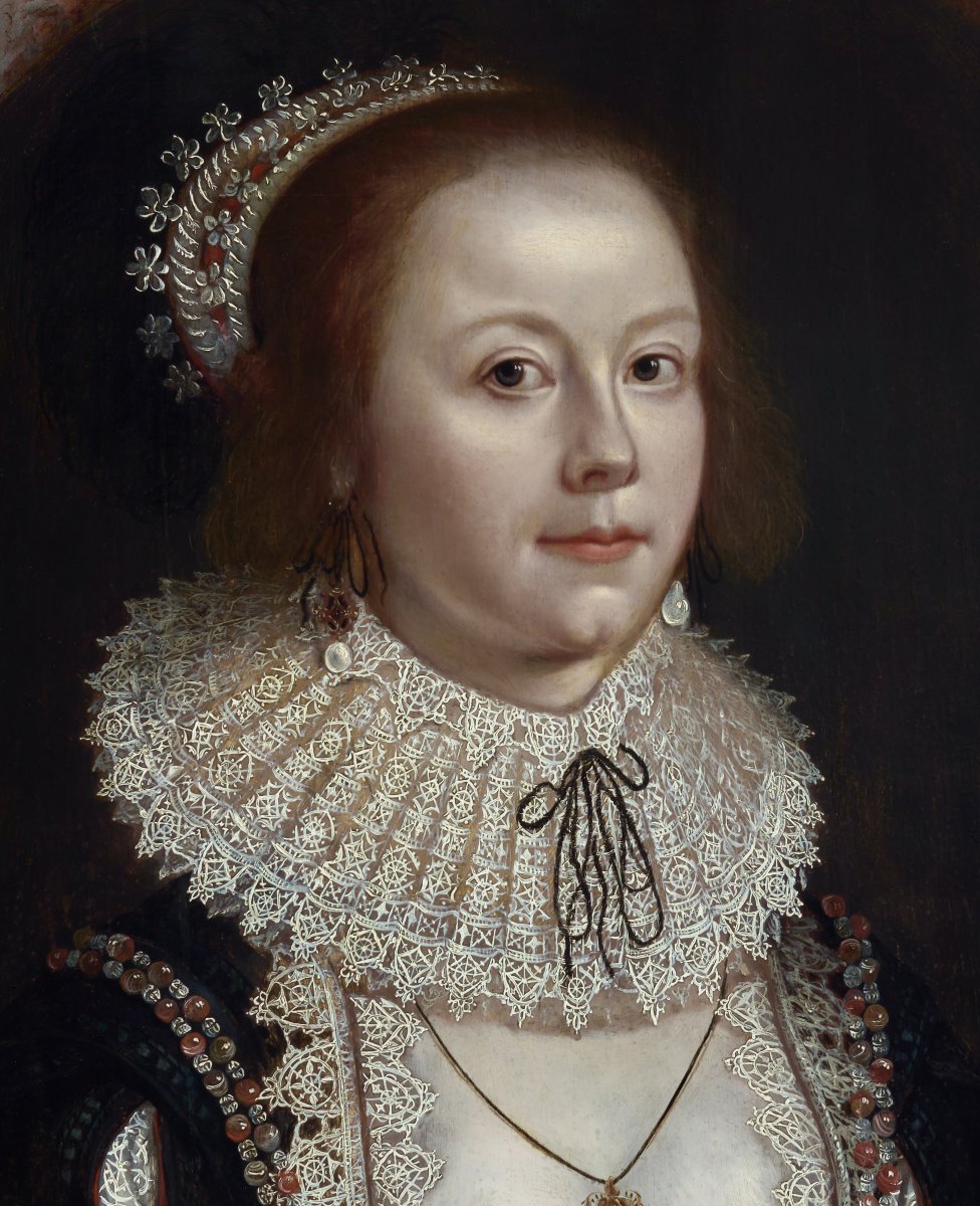 Portrait d'une dame en dentelle et perles, vers 1618-1622, huile sur panneau, historical -photo-4