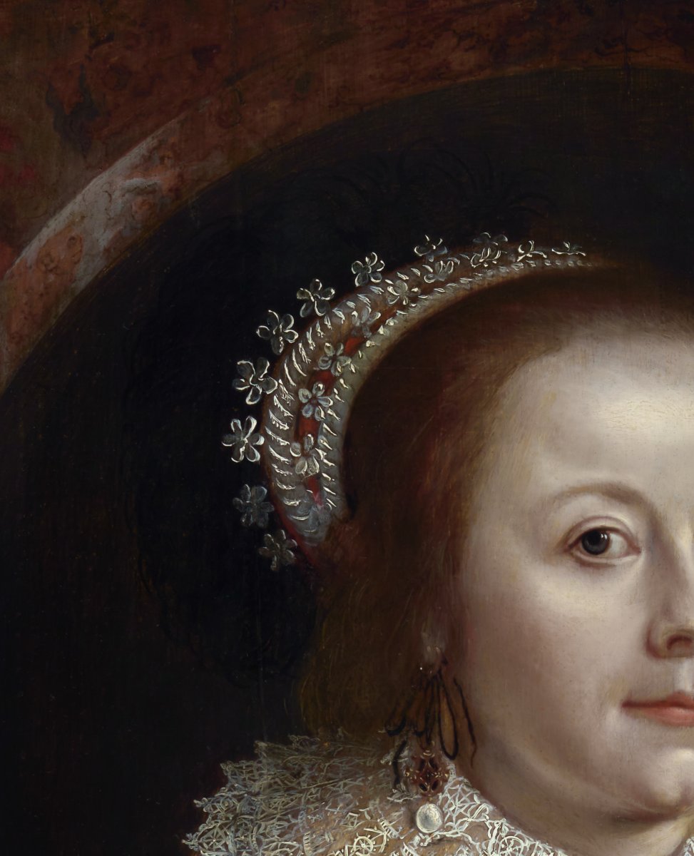 Portrait d'une dame en dentelle et perles, vers 1618-1622, huile sur panneau, historical -photo-7
