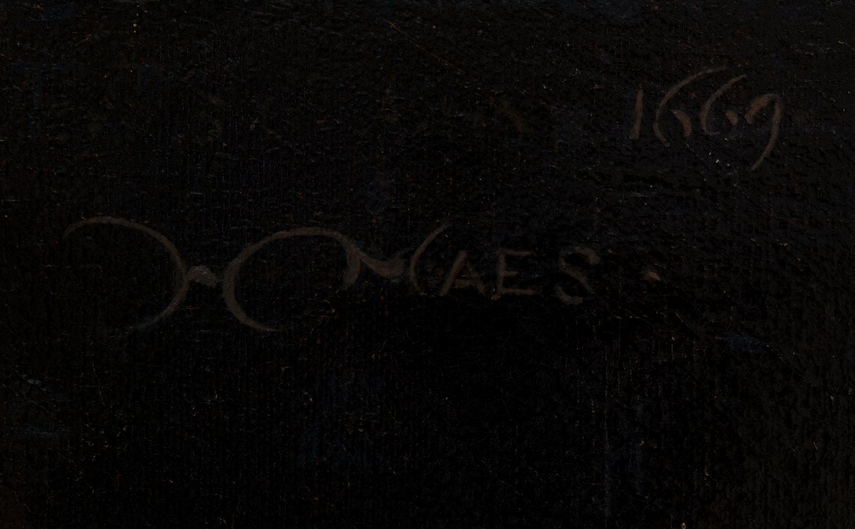 Portrait Of Elegant Lady In White Satin Dress, Signed & Dated 1669; Attributed To Nicolaes Maes-photo-2