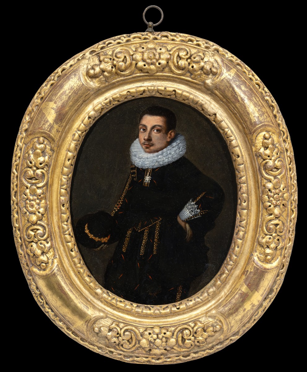 Portrait Of An Elizabethan Gentleman In Black Doublet & White Ruff C.1595; Hieronimo Custodis