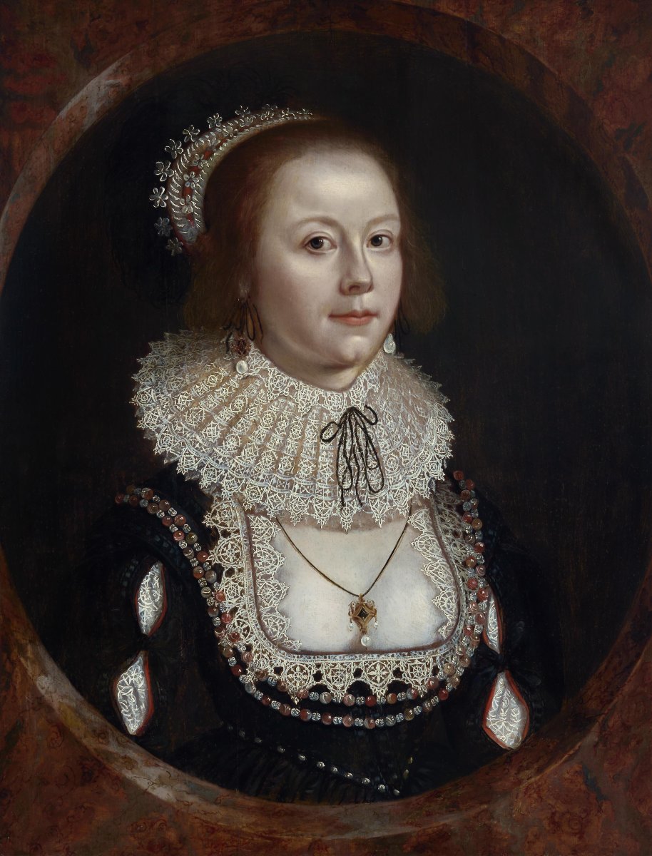 Portrait Of Mary Hammond In Sumptuous Attire, Jewels And Lace C.1618-22; Cornelius Johnson-photo-4
