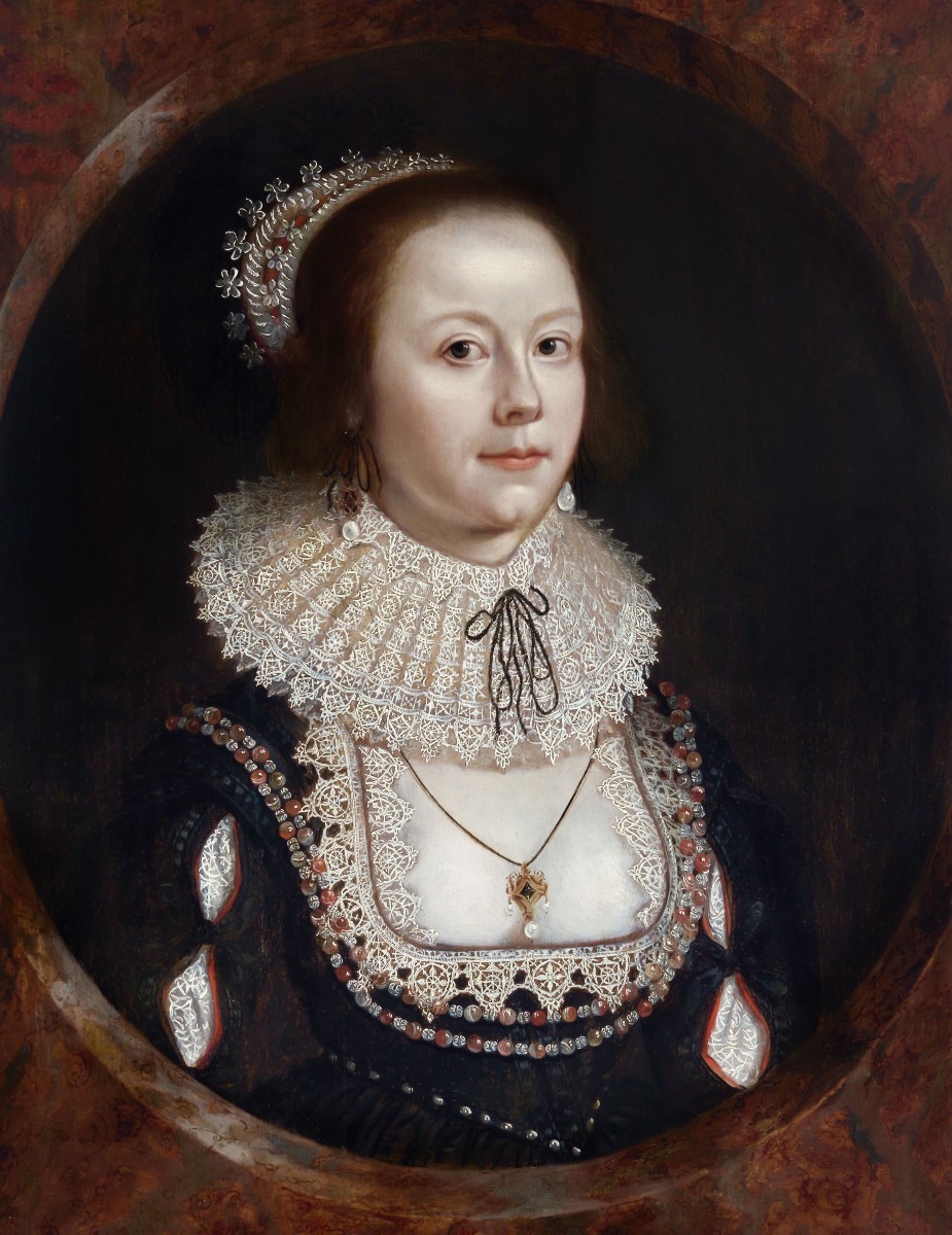 Portrait Of Mary Hammond In Sumptuous Attire, Jewels And Lace C.1618-22; Cornelius Johnson-photo-4
