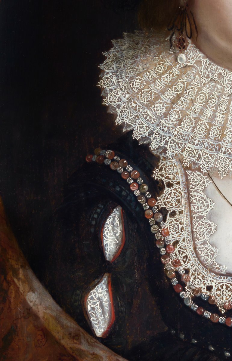Portrait Of Mary Hammond In Sumptuous Attire, Jewels And Lace C.1618-22; Cornelius Johnson-photo-3