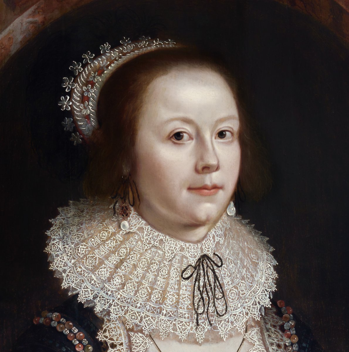 Portrait Of Mary Hammond In Sumptuous Attire, Jewels And Lace C.1618-22; Cornelius Johnson-photo-4
