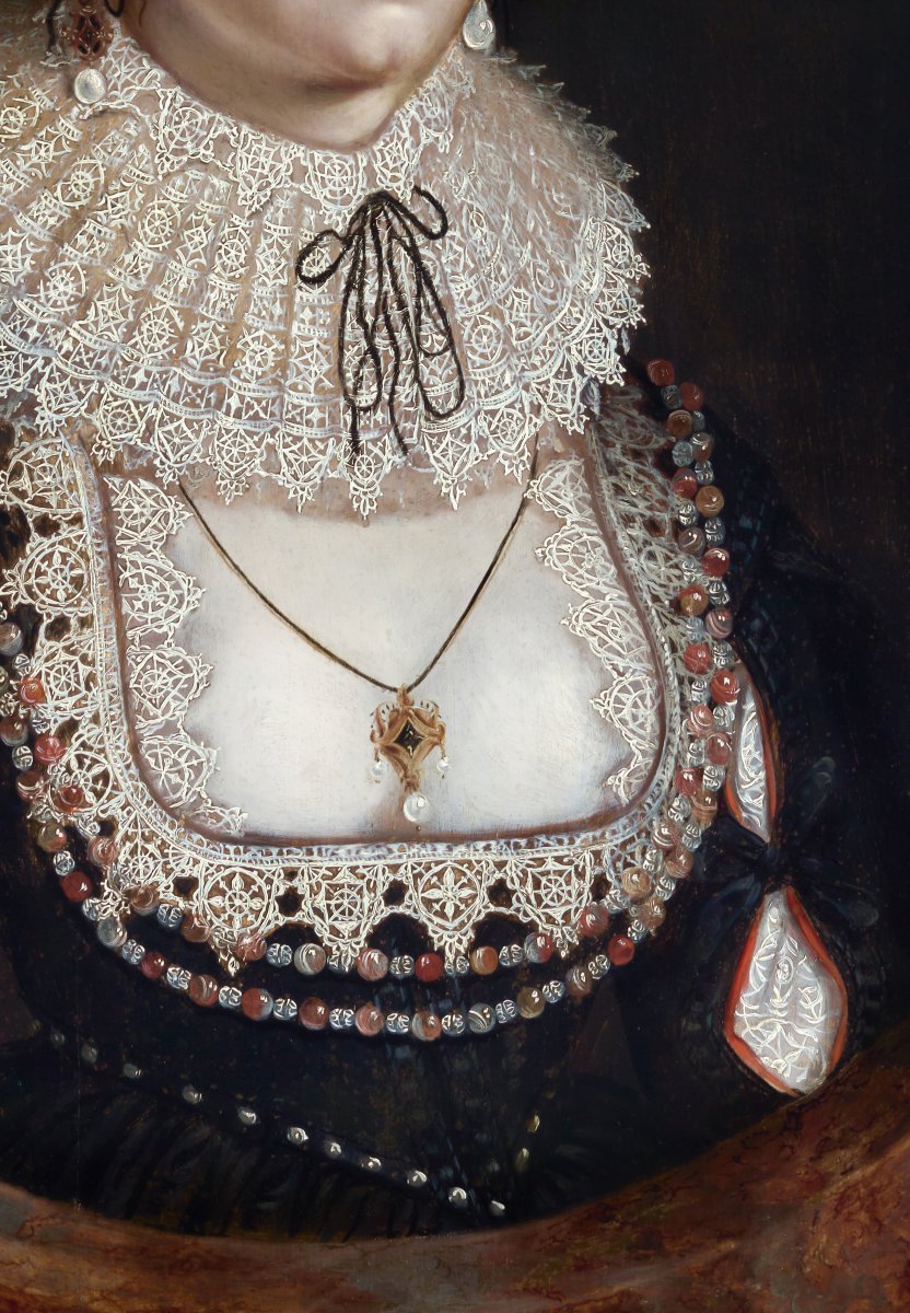 Portrait Of Mary Hammond In Sumptuous Attire, Jewels And Lace C.1618-22; Cornelius Johnson-photo-5