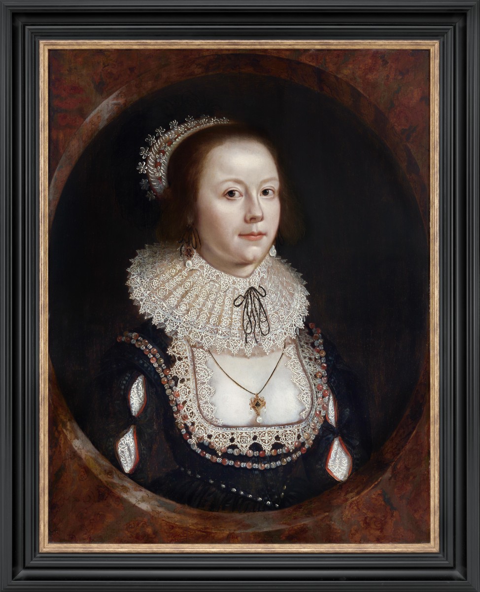 Portrait Of Mary Hammond In Sumptuous Attire, Jewels And Lace C.1618-22; Cornelius Johnson