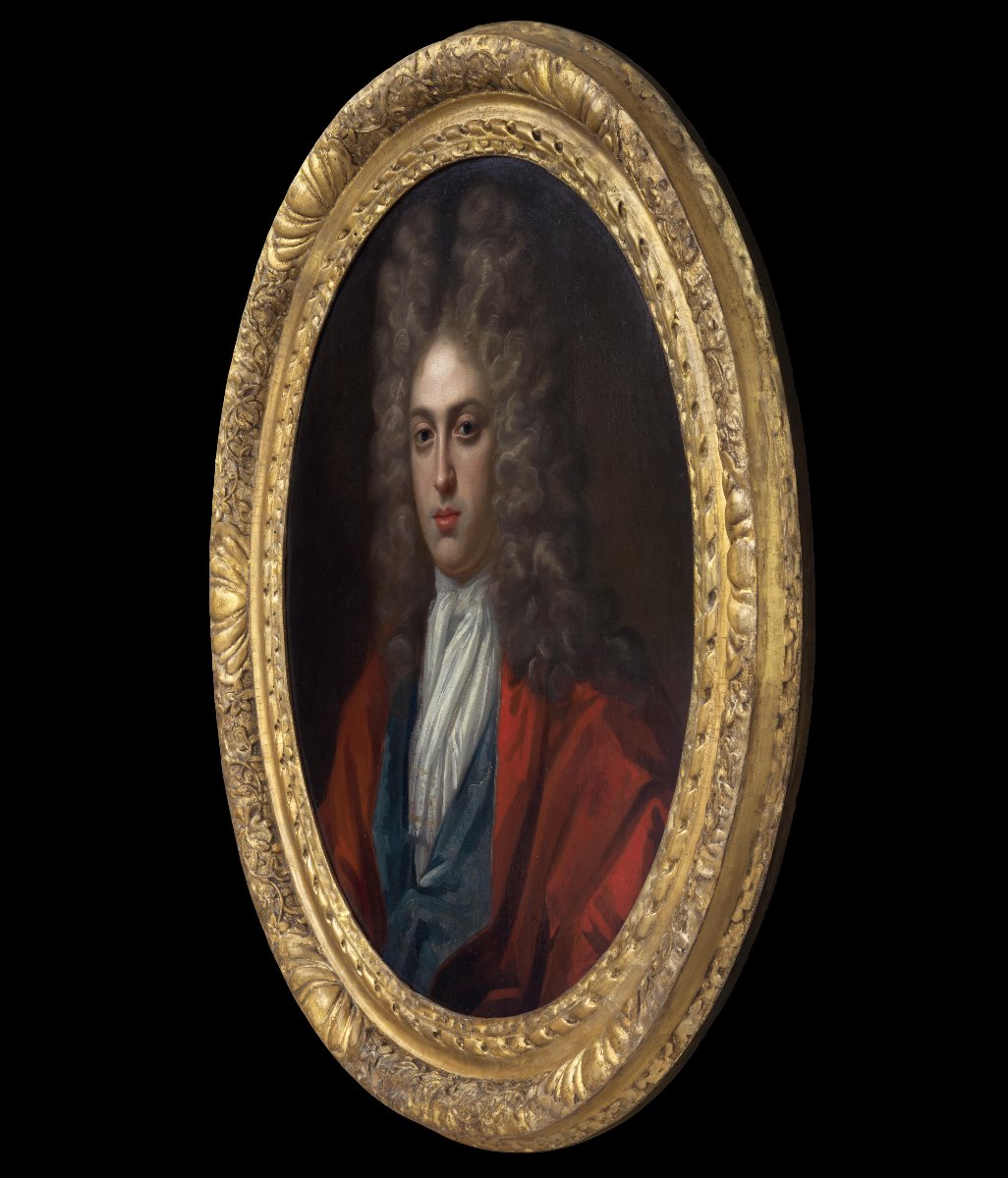 Portrait Of Gentleman In Red Coat & Periwig C.1715-1725; Studio Of Godfrey Kneller, Fine Frame-photo-2