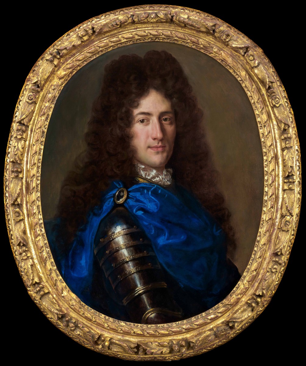 Portrait Of A Gentleman In Armour And Blue Drapery C.1700; Fine Carved Gilded Period Frame