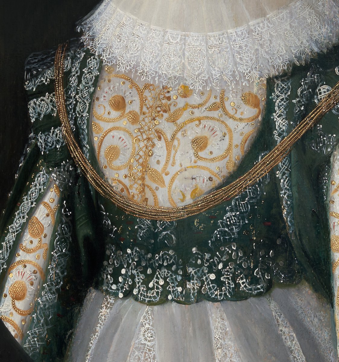 Portrait de Lady Elizabeth Wheeler en robe blanche et verte v.1623; Cornelius Johnson vers 1623-photo-3