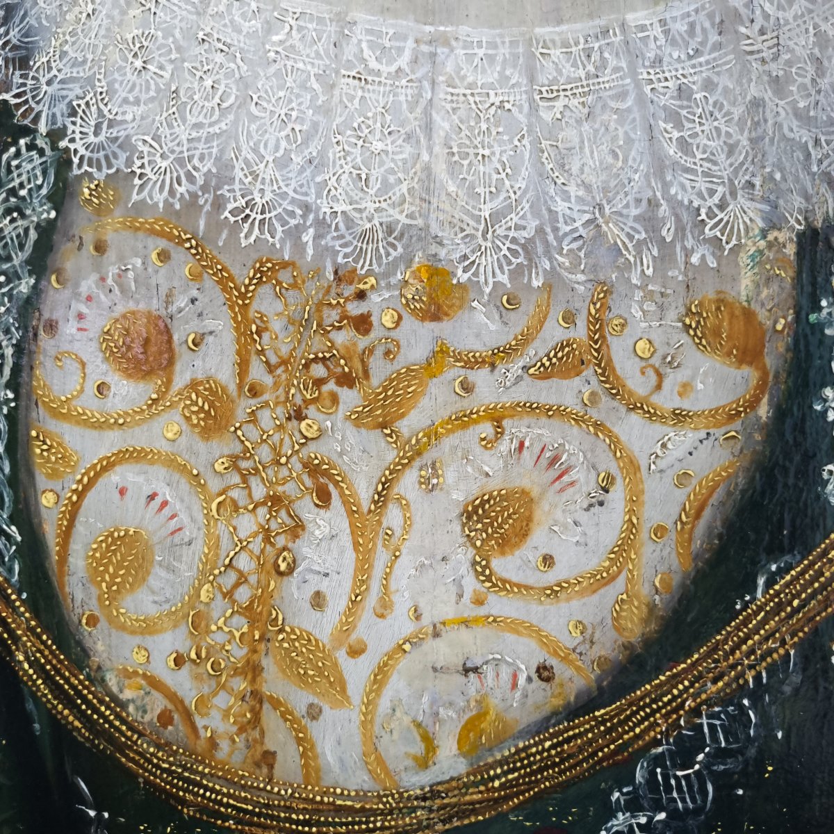 Portrait de Lady Elizabeth Wheeler en robe blanche et verte v.1623; Cornelius Johnson vers 1623-photo-4