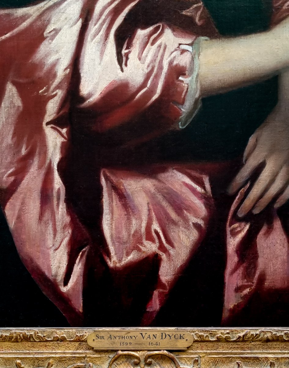 Portrait Of A Lady, In A Black Dress With Red Satin Sleeves And Pearls C.1660–1680-photo-4