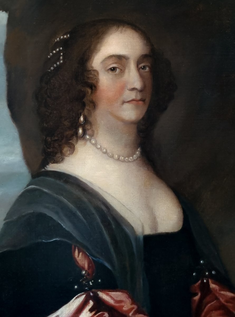 Portrait Of A Lady, In A Black Dress With Red Satin Sleeves And Pearls C.1660–1680-photo-2