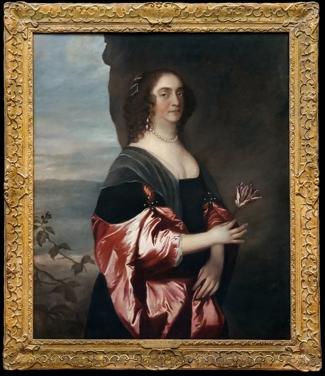 Portrait Of A Lady, In A Black Dress With Red Satin Sleeves And Pearls C.1660–1680