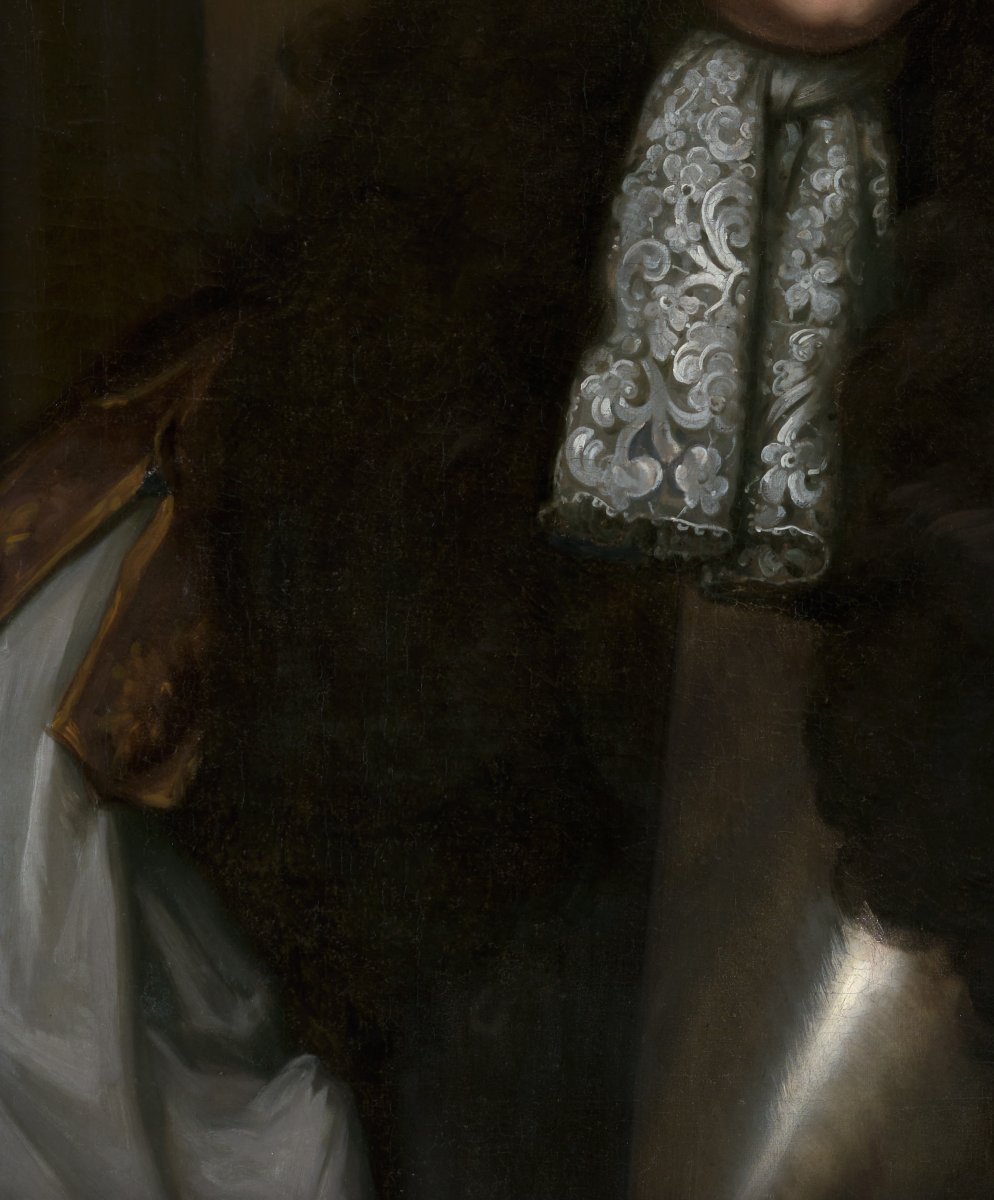 Portrait Of A Gentleman In Armour And Blue Drapery, English School, 17th Century, Oil On Canvas-photo-4