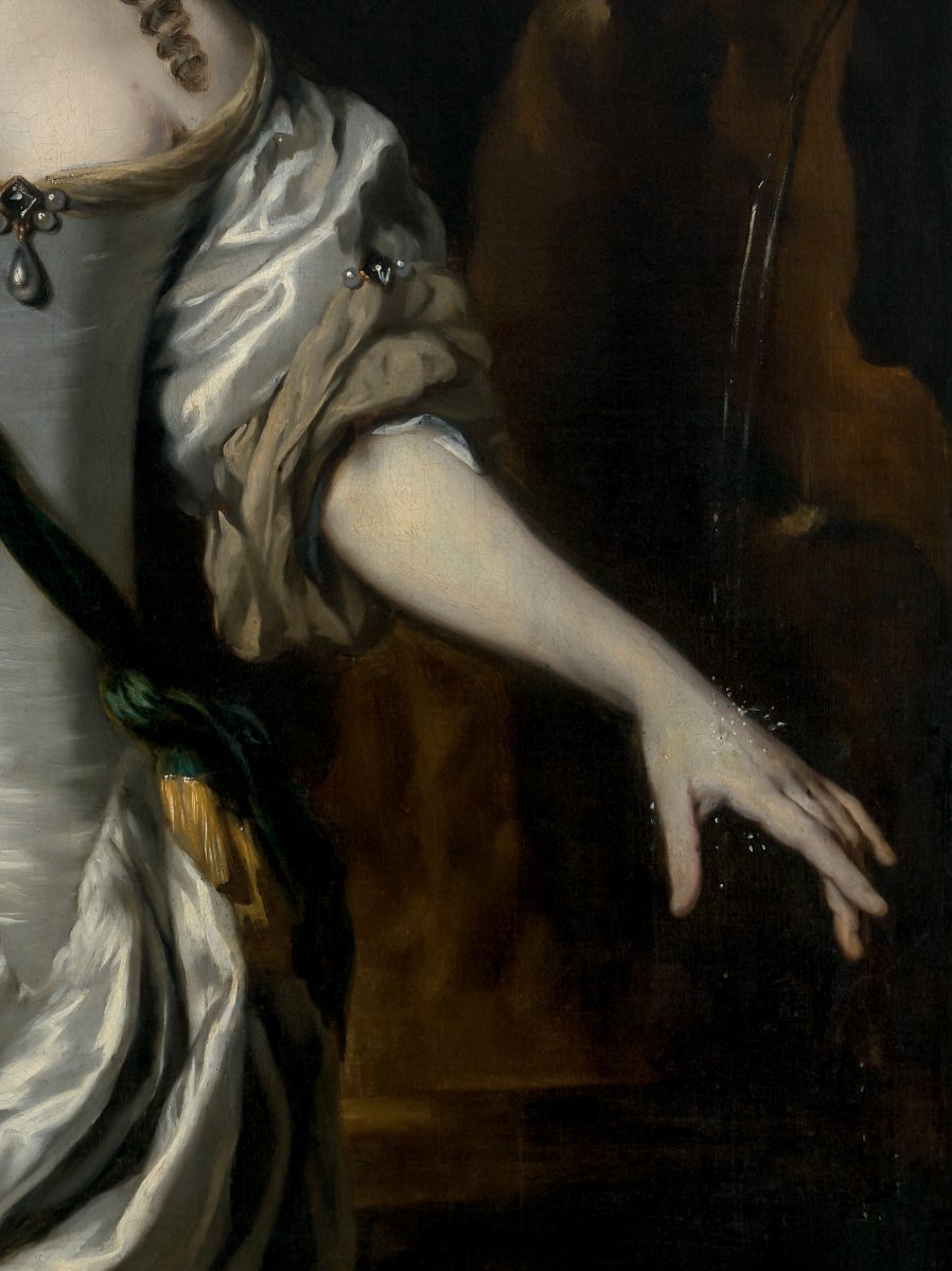 Portrait Of A Lady In White Satin, 1669 - Signed And Rare, Attributed To Nicolaes Maes-photo-2