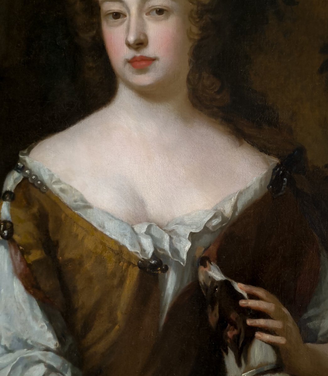 Portrait Of An Elegant Lady With Pet Dog C.1690–1700; Studio Of Godfrey Kneller, Oil On Canvas-photo-2