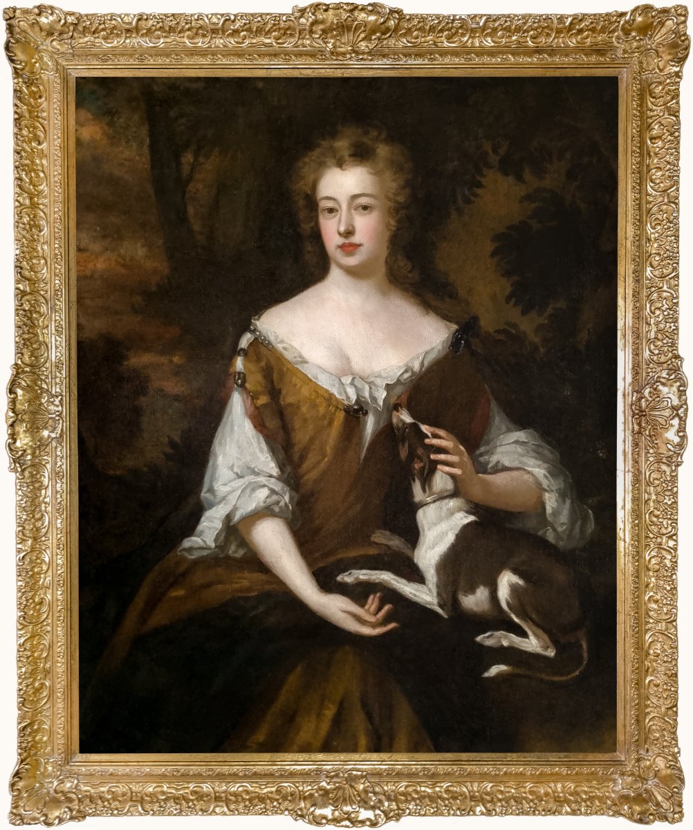 Portrait Of An Elegant Lady With Pet Dog C.1690–1700; Studio Of Godfrey Kneller, Oil On Canvas
