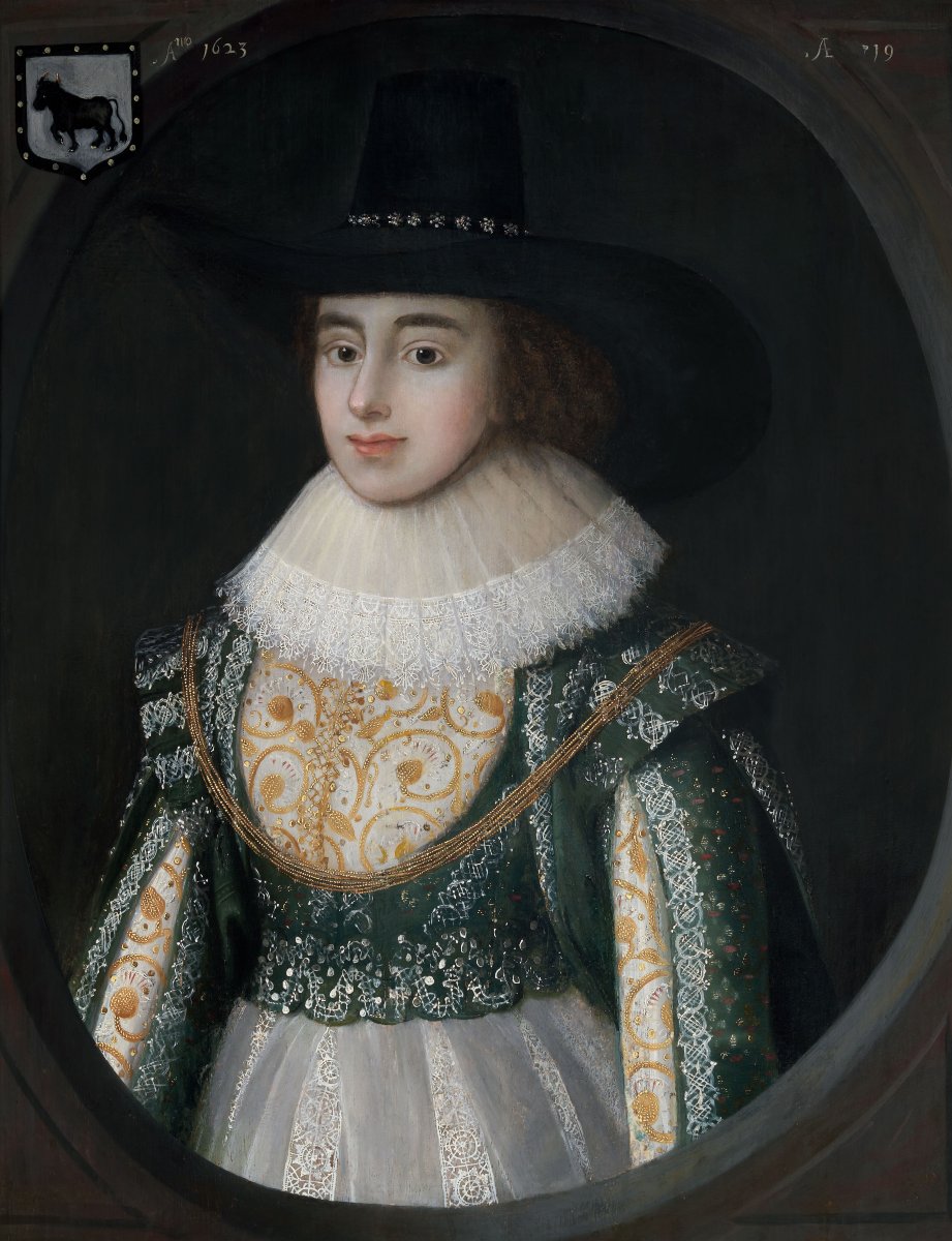 C. 1623 Portrait Of Lady Elizabeth Wheeler In A White & Green Dress; Cornelius Johnson-photo-2