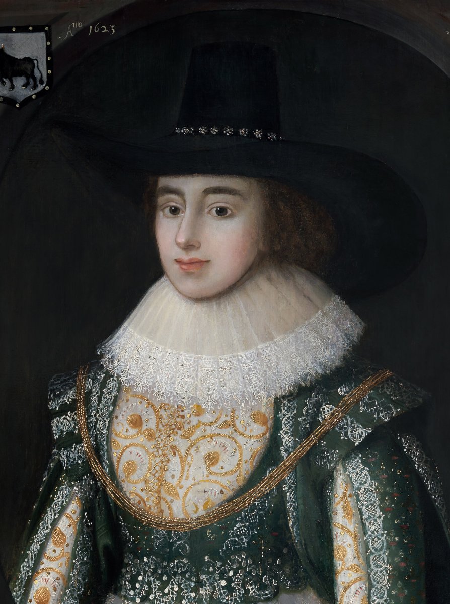 C. 1623 Portrait Of Lady Elizabeth Wheeler In A White & Green Dress; Cornelius Johnson-photo-1