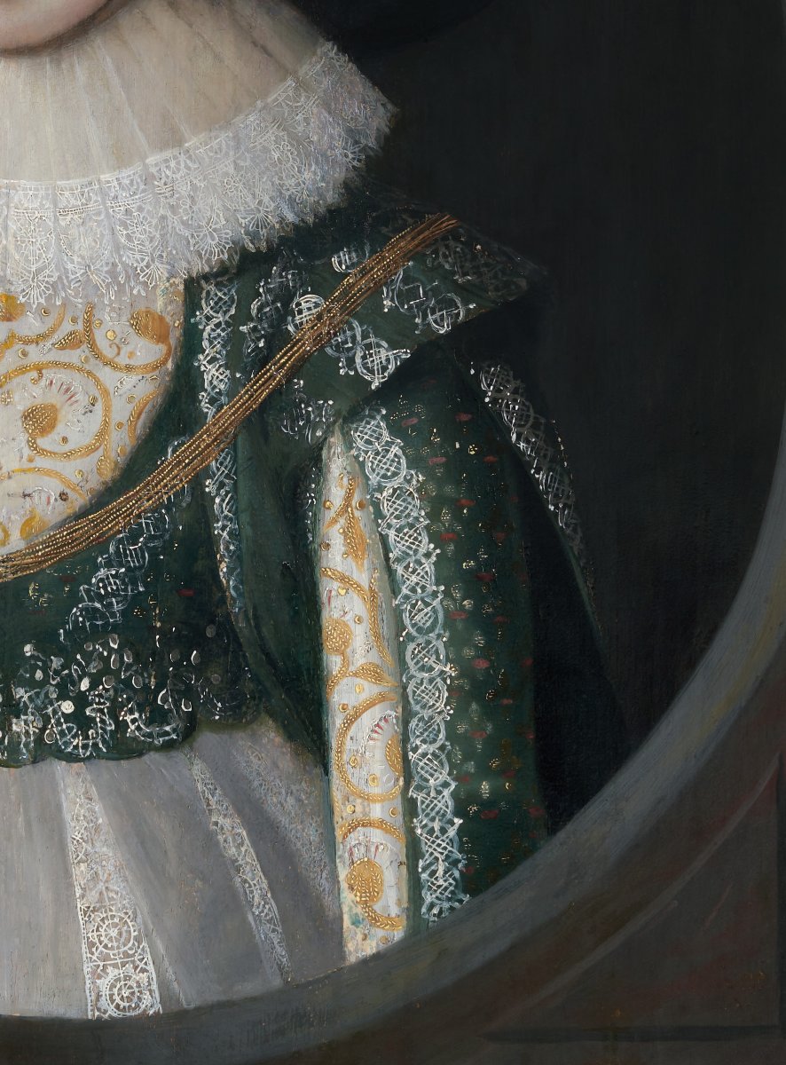 C. 1623 Portrait Of Lady Elizabeth Wheeler In A White & Green Dress; Cornelius Johnson-photo-2