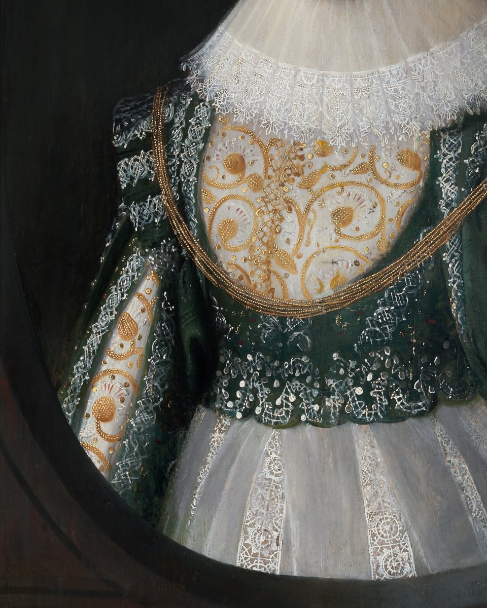 C. 1623 Portrait Of Lady Elizabeth Wheeler In A White & Green Dress; Cornelius Johnson-photo-3